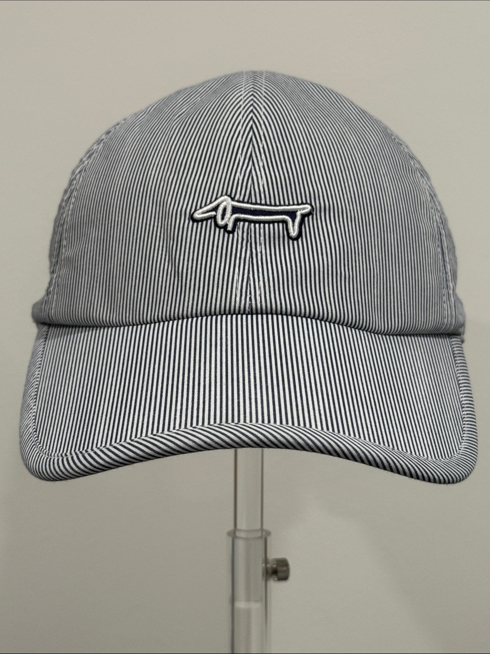 Louis Castel Striped Navy & White Golf Cap with Embroidered Dachshund Logo OS